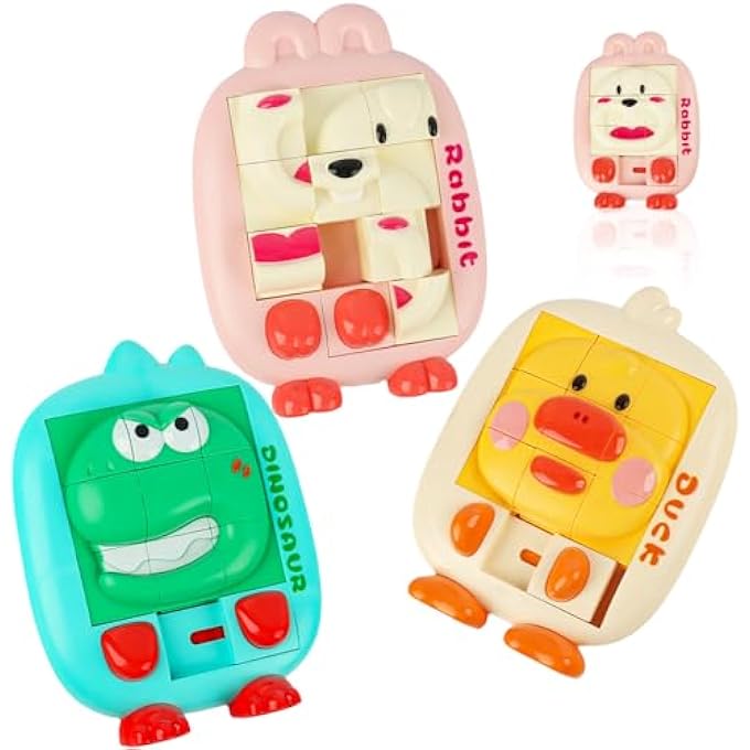 3D SLIDING PUZZLE, 3-PIECE SET TRAVEL GAMES, SLIDING PUZZLE GAMES WITH ANIMALS, PUZZLE GAMES FOR CHILDREN, FIDGET TOYS, PORTABLE CARTOON EDUCATIONAL TOY, GIFTS FOR BOYS AND GIRLS - Image 1